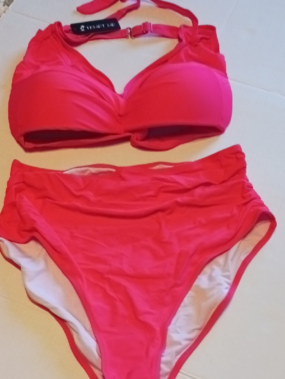 Tempt Me Hot Pink Halter Bikini Set with High-Waist Bottoms